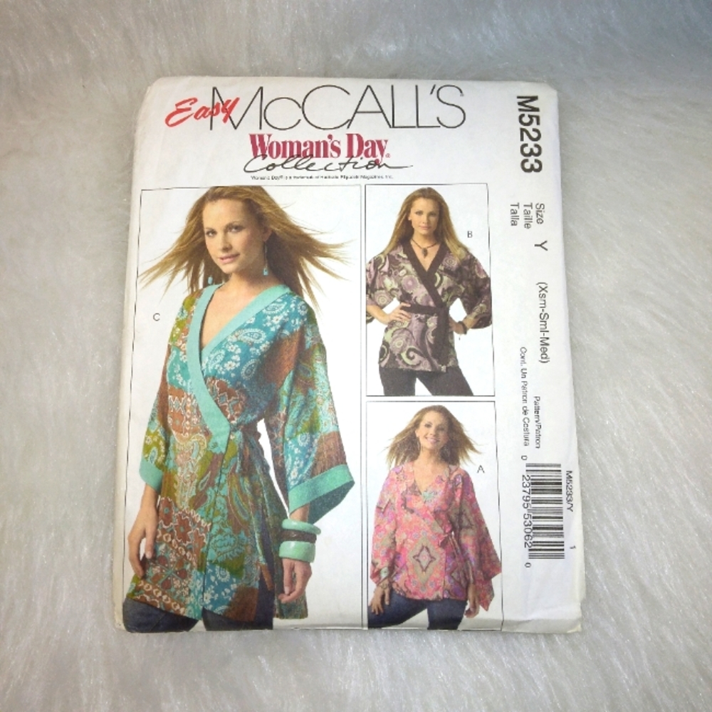 MCCALL'S M5233 Sz XS-M Misses wrap front top in 2 lengths with side tie closure
